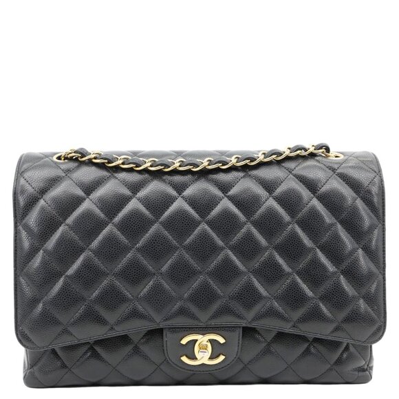 Chanel  Classic Double Flap Maxi Caviar Leather Shoulder Bag Black - Picture 3 of 15